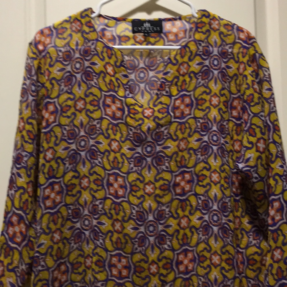 Cypress womens sheer cover-up dress V-neck paisley like crinkled chiffon size L